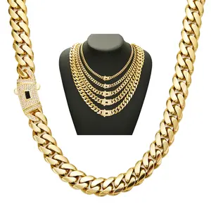 14K Gold Cuban Link Necklace – Premium Handcrafted Miami Cuban with Iced Zircon Stones, Mirror Polish Finish, Waterproof, Tarnish Resistant & Hypoallergenic, 6mm–14mm, Luxury Gift