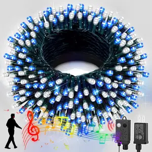 LAMPHOME Music Blue and White String Lights with Motion Sensor Controller, 200 LED 66FT Christmas Decoration Light, Flashing Waterproof for Indoor Outdoor Christmas Tree Party Yard