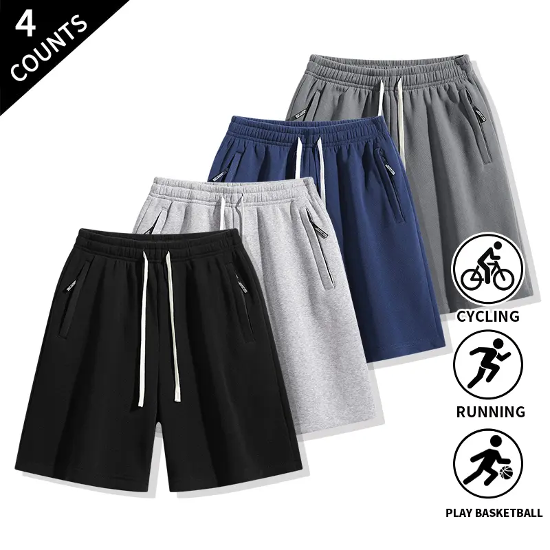 Summer Vibes 4-Pack Men’s Sweat Shorts – Casual Knit Shorts with Elastic Drawstring Waist and Pockets for Everyday Streetwear