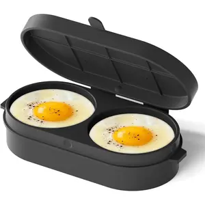 Microwave Egg Bite Maker, Egg Cooker For Breakfast Sandwich, Double Egg Maker For Scrambled Eggs, Safe for Oven Air Fryer, Dishwasher-Safe Grey