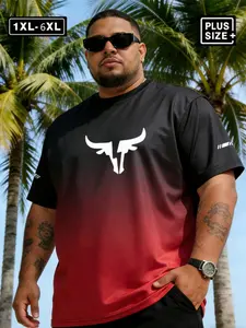 3-Pack Men's Plus Size Gradient T-Shirts, Bull Print Quick-Dry Sweat Wicking Breathable Short Sleeve Sports Tees, Ideal for Running Gym Workouts, Athletic Tee