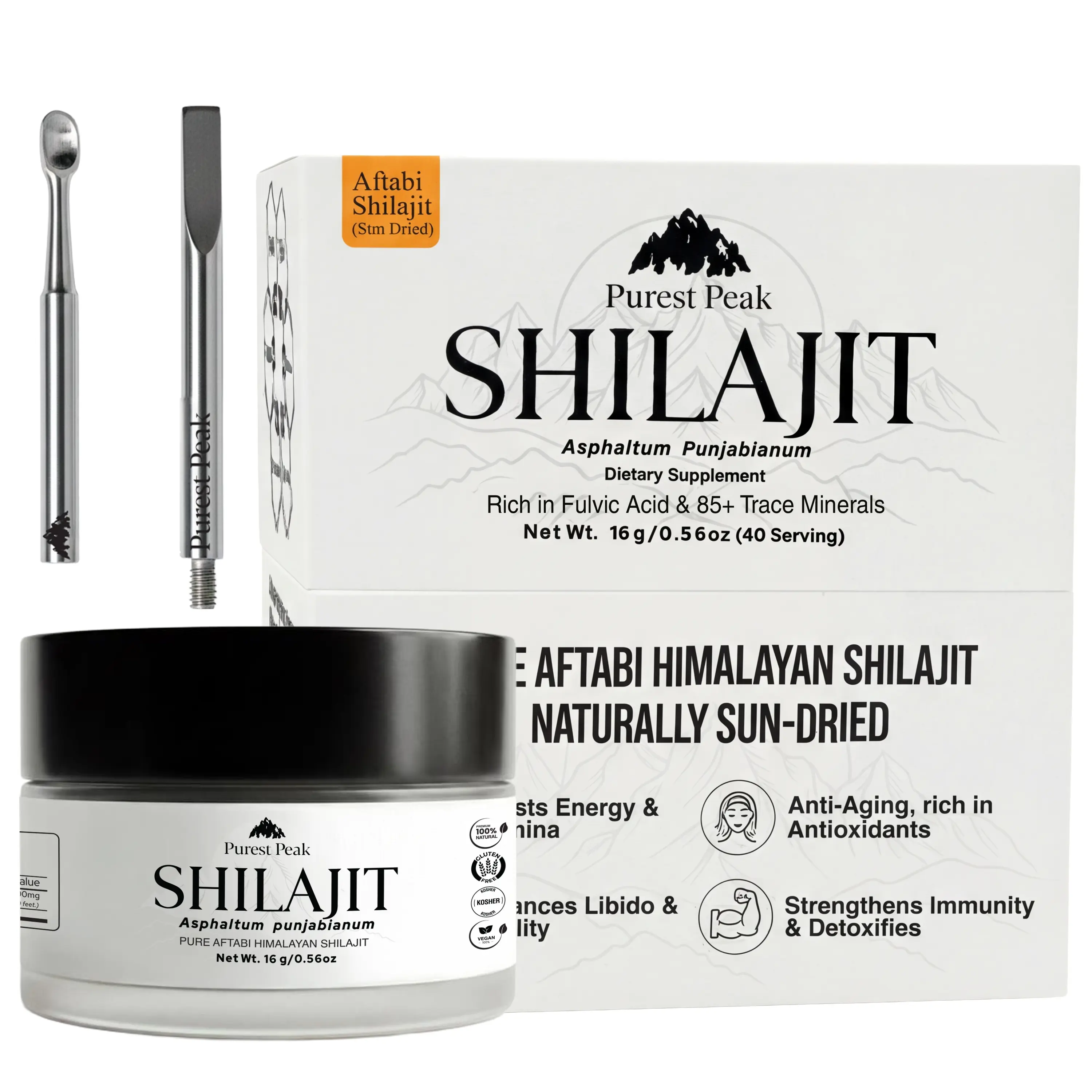 Purest Peak Himlayan Shilajit Resin - 84+ Trace Minerals - High Potency Fulvic Acid - Aftabi Sun-Dried For Energy, Vitality & Cognitive - Lab Tested Shilajit Resin For Men and Womens real