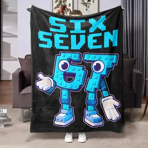 Comfortable Flannel Blanket, Pixel Style Robot Letter Pattern, Blue Digital Print, Ideal for Living Room Bedroom Sofa Camping Gift