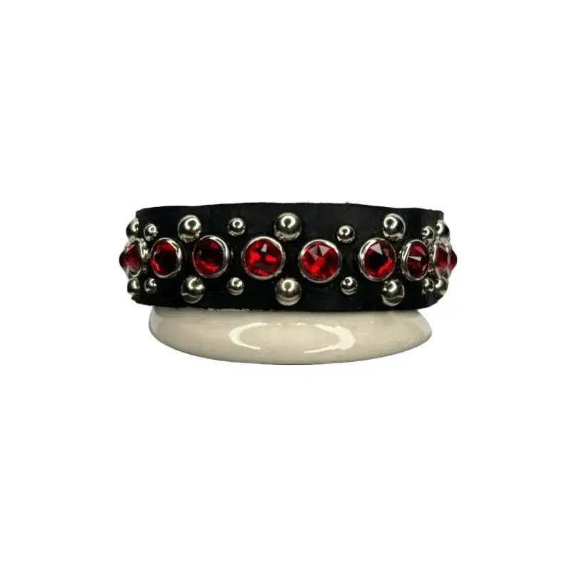 Studded Crystal Cuff Bracelet Handcrafted With Red Austrian Crystals (7-8in wrist)-CraftsByArnol- Full Line Of Crystals