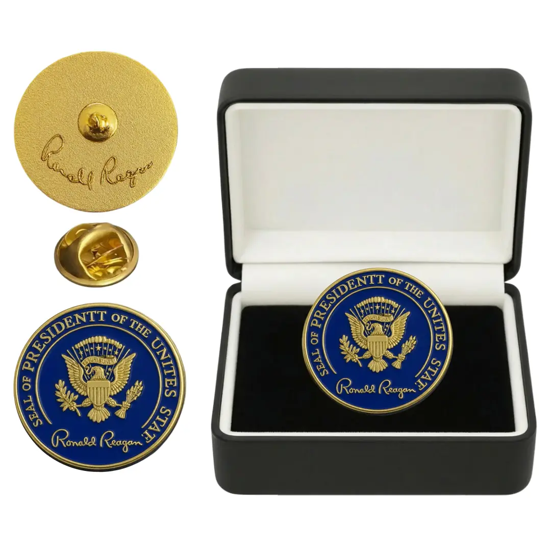 President Ronald Reagan Signature Blue Cobalt 24k Gold Plated Presidential Lapel Pin