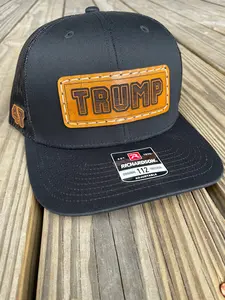Leather Patch hat, tooled leather patch, custom patch hat, leather patch baseball cap, leather patch trucker hat, hat with leather patch