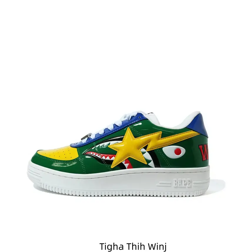 Eye-catching Green Yellow Blue Colorblock Low Top Skate Sneakers Creative Shark Mouth Graphic Prominent Yellow Star Embellishment Unisex Cushioned Insole Durable Anti-slip White Outsole Street Style Shoes for School Hangouts Bold Street OOTD Theme Outfits