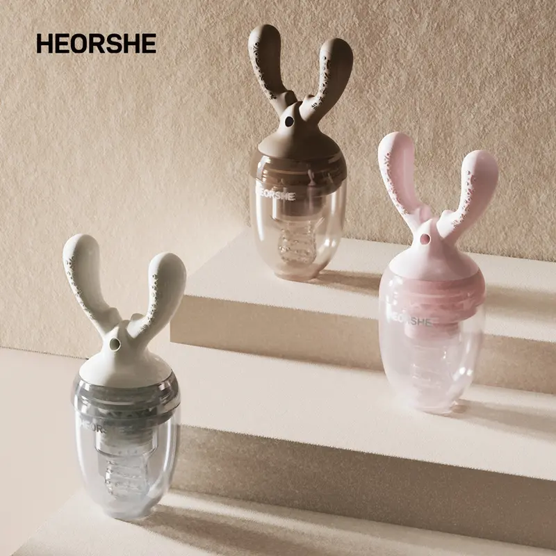 Heorshe Antler Baby Feeder-BPA-Free Silicone with Easy-Grip Handles, Includes Two Sizes for Introducing Solids, Self-Feeding & Teething Relief