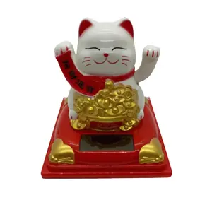 Cute Lucky Cat with Waving arm, Solar Powered Lucky Cat, Lucky Ornament Gift, Fortune Cat Statue Decorations for Front Desk, Business Openings, Car