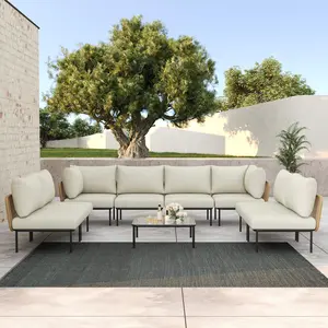 LayinSun 9 Piece Aluminum Patio Furniture Set, Modern Modular Sectional Sofa with Coffee Table and Upgrade Thickness Cushion