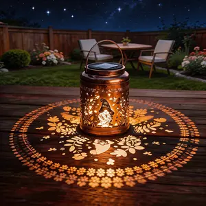 solar light outdoor / waterproof solar light / solar garden light Outdoor Solar Lantern with Charming Gnome Cutout Whimsical Metal Cylinder Hanging Light for Garden Patio Decor Waterproof Auto Dusk to Dawn Unique Gnome Gift for Lovers