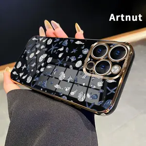 Luxury Plating TPU Mobile Phone Case for iPhone 16 Pro Max 15 14 Plus 13 12 Mini 11 Promax X XS XR xsmax Seashell Symphony Pattern Classic Square Deisgn Lightweight Soft Cellphone Cover for Boy