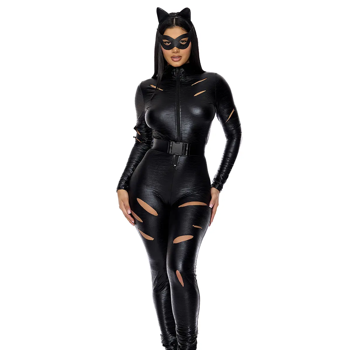Forplay Women's Halloween Distressed Feline 4-Piece Women's Comic Book Character Costume