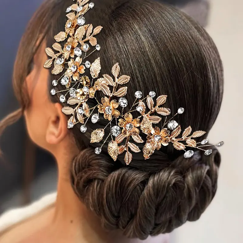 Leaf Design Hair Comb, Elegant Rhinestone Decorated Jewelry Hair Tiara Hairpiece for Wedding Bridal, Fashion Hair Accessories for Party, Daily Clothing Decor