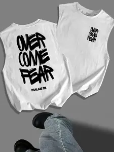 Summer Men's Casual Sleeveless Vest, Simple Letter Print, Outdoor Sports Wear, Daily Versatile, Fitted Style, No Ca Prop 65