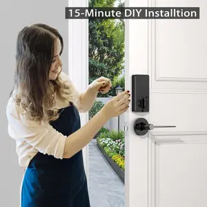 Keyless Entry Door Lock Deadbolt with Handle Set Zinc Fingerprint Smart Locks 2 Lever Handles Keypad Code Auto Lock Easy Install 15-Minute DIY Installation for Front Doors