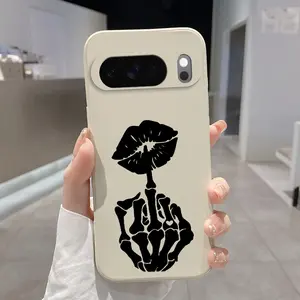 Rounded Edge TPU Phone Case for Google Pixel 10 9 XL 8 7 Pro A Skeletal Kiss Gesture Pattern Drop Protection Shockproof Soft Liquid Silicone Smartphone Cover