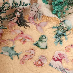 Mermaid Themed Sticker, 56pcs/set Waterproof Self-adhesive Aesthetic Sticker, DIY Decorative Sticker for Scrapbooking, Journal Making, Gift Wrapping, Crafts, Stickers Kit