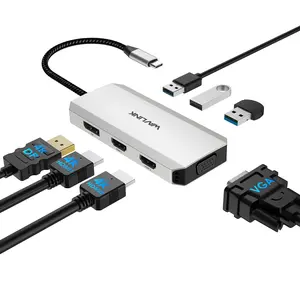 WAVLINK Hub USB-C Laptop Docking Station Quad Monitor, 7-IN-1 Multiport Adapter with dual 4K HDMI, 4K DP, VGA, 3xUSB2.0, For Dell/HP/Lenovo/Thinkpad, Compatible with Mac/Windows/Chrome OS/Linux/Android