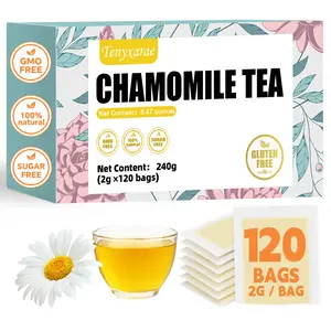 Organic Chamomile Tea Bags – 120 Pack (2g/Bag) Made with Pure Natural Chamomile Flowers | Vegan, Gluten/Sugar/Caffeine-Free | Supports Digestion & Sleep | Eco-Friendly Individually Wrapped Bags