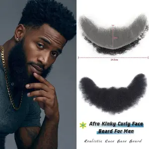 Realistic Afro Curly Facial Beard Mustache For African American Black Men Makeup Lace Base Replace System