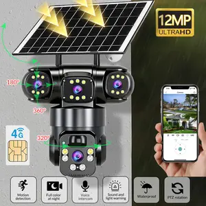 12MP Solar Security Camera - Bullet & PTZ Dual Lens, 360° View, Outdoor WiFi Surveillance with Color Night Vision，Auto Tracking, 2-Way Audio, No Monthly Fee，IP66 Waterproof, 24/7 Remote View
