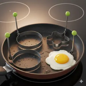 Stainless Steel Egg Rings Set, 4 Shapes Non-Stick Breakfast Maker, Compatible with Any Pan, Easy Clean & Heat-Resistant Handle, Portable Egg Mold for Kitchen Baking Accessories, Multi-Scene Use