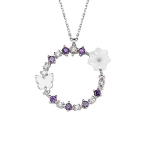 925 Sterling Silver Floral Circle Necklace for women & Girls, Fashion Jewelry, Gift Box Included