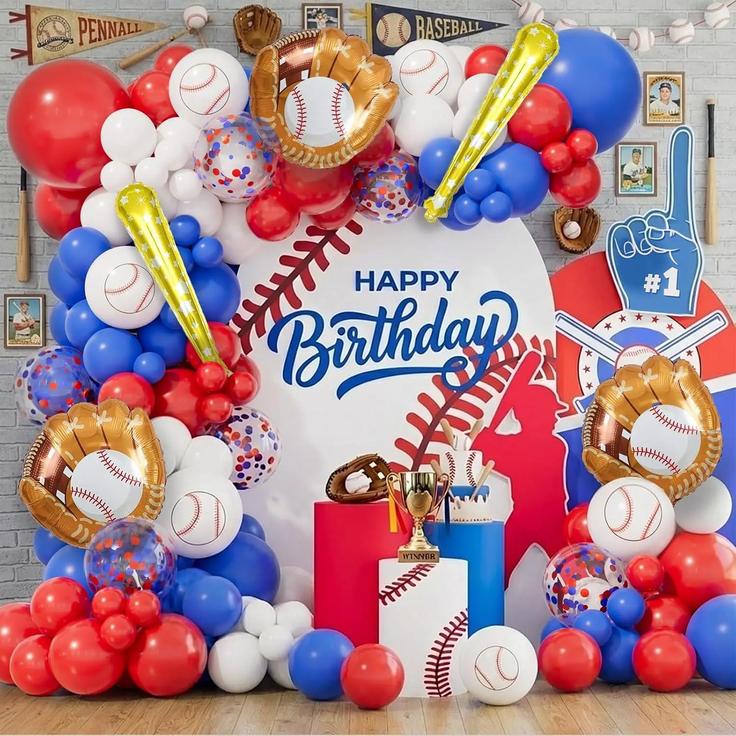Baseball Balloon Garland Arch Kit Baseball Party Decorations With 143Pcs Red White Blue Confetti Latex Balloons Baseball Foil Balloons For Baseball Theme Birthday Party Supplies Baby Shower