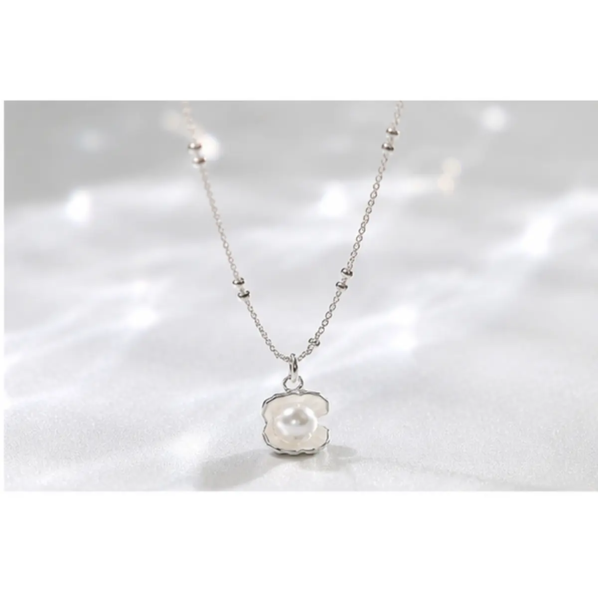 Minimalist Coastal Shell Pendant Necklace for Women, Dainty Silver-tone with Pearl, Layer-friendly for Everyday Use, Long, Metal Coating