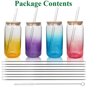 ANOTION  Colorful Drinking Glass Cups Set of 4– with Bamboo Lids, Christmas Gifts for Her Glass Cups Home Decor Drinkware Bottles