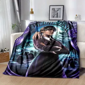 Wednesday's Graveyard Gothic Haunted Throw Blanket - Addams Family Inspired Halloween Decor with Bold Wednesday Character Art, Soft Flannel All-Season Couch/Bedspread for Gothic Teens & Adults, Machine Washable Retro Horror Bedroom Accent
