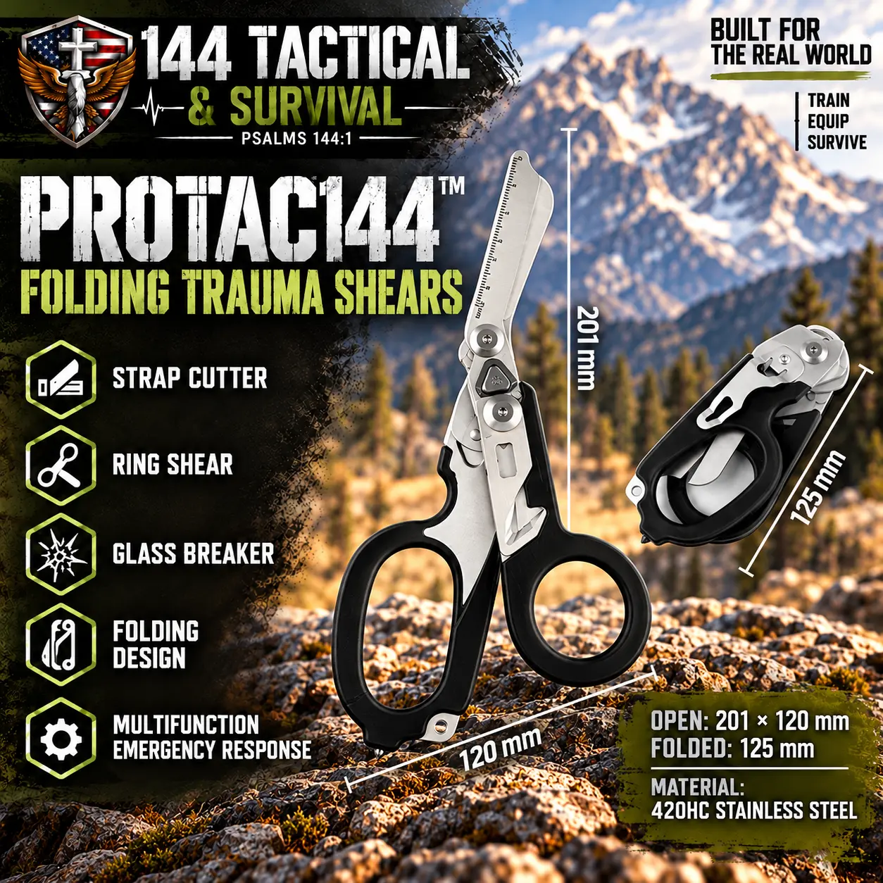 PROTAC™ Trauma Shears, Multifunction Emergency Response Shears with Strap Cutter, Ring Shear, and Glass Breaker. Holster Compatible.