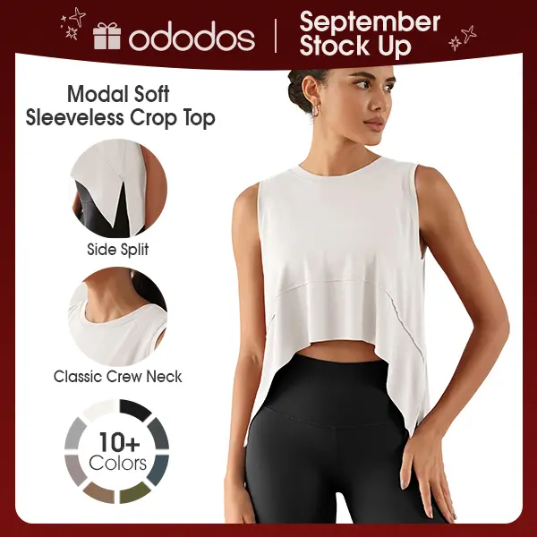 ODODOS Women's Modal Soft Sleeveless Crew Neck Crop Tank Top, Athletic Tee for Yoga-Training Gym Workouts, Breathable Summer Women's Tops