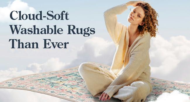 Lahome Flower Washable Area Rugs, Non-Slip Soft Rug for Dining Room, Living Room, Bedroom and Kitchen, Spring Rugs for Decor