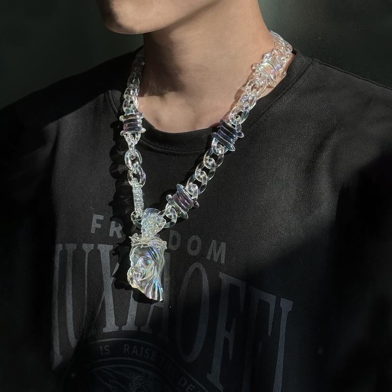 Jesus pendant necklace-Chunky Transparent Acrylic Jesus Pendant Necklace for Men Christian Gift-Hip-hop style, color plating process, TikTok trend-Christmas gifts-Thanksgiving home decor Luxurious Head--TikTokShopBlackFriday