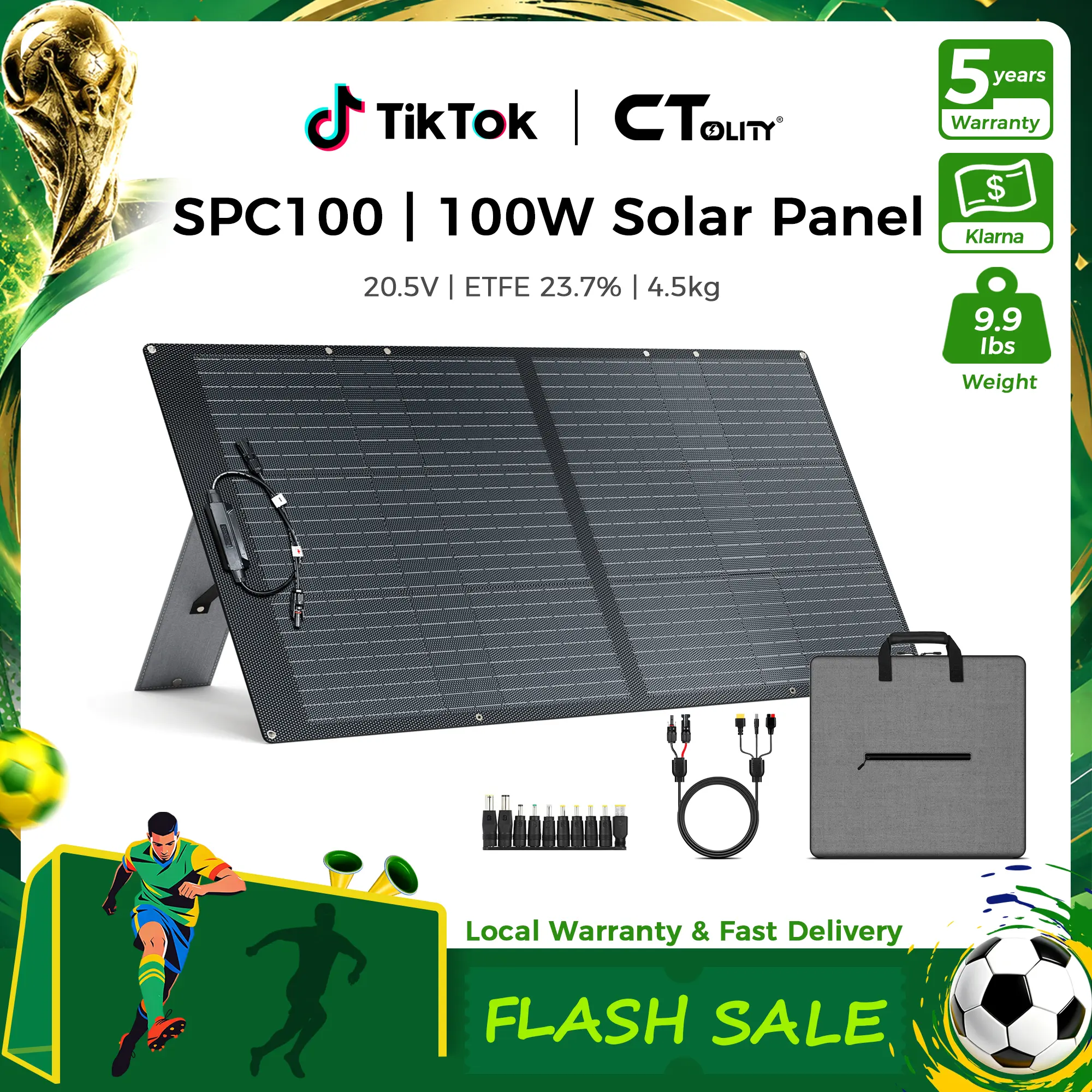 [Summerfinds][Camping Essentials 2026] CTOLITY 100W Portable Solar Panel Charger High-Efficiency 20.5V Solar Cell XT60 DC5525 PV Connector fit for 95% Power Station Hiking Camping RV Trips Emergency power bank charger Adjustable tiktokshopsp