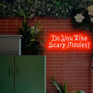 Do You Like Scary Movies Neon Sign Red Halloween LED Light for Living Room Bedroom Bar Game Room Store Wall Decoration Gothic Spooky Holiday Decor