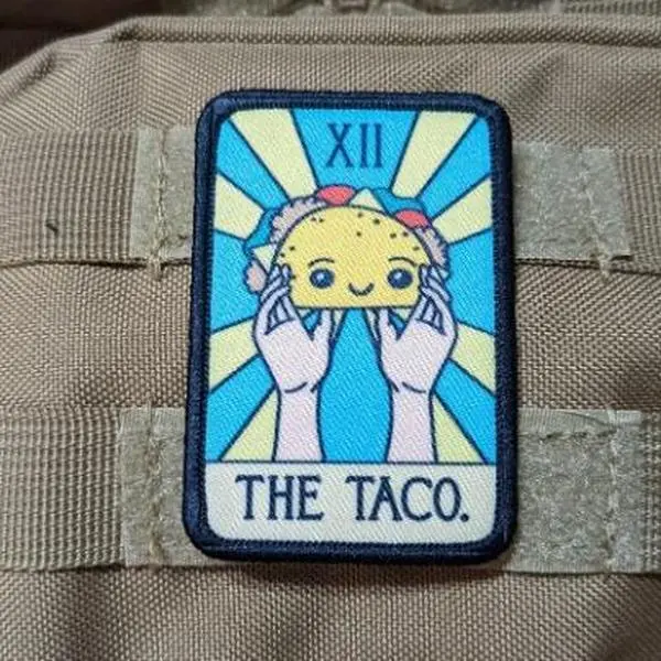 The Taco tarot card funny cute 2"x3" morale patch with hook and loop backing