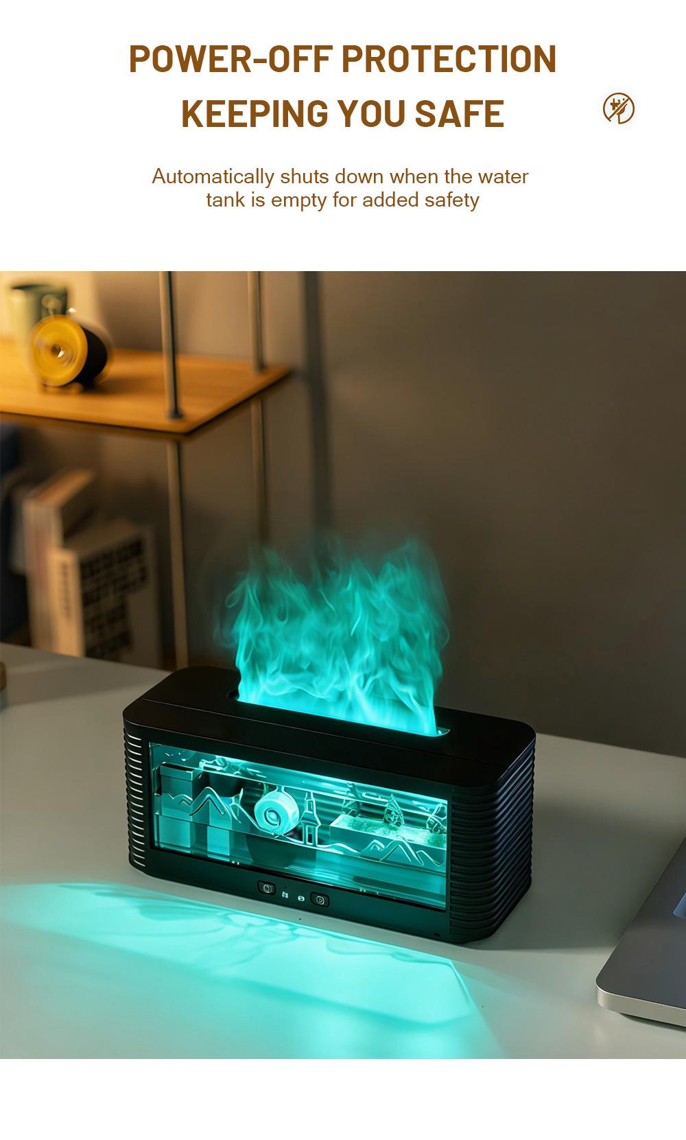 Real Flowing Water Flame Humidifier Water Drop Aroma Diffuser Waterless Auto Off Timer Mist Essential Oil Diffuser For Home Bedroom Office Relaxation Sleep Aromatherapy Fragrance Gift