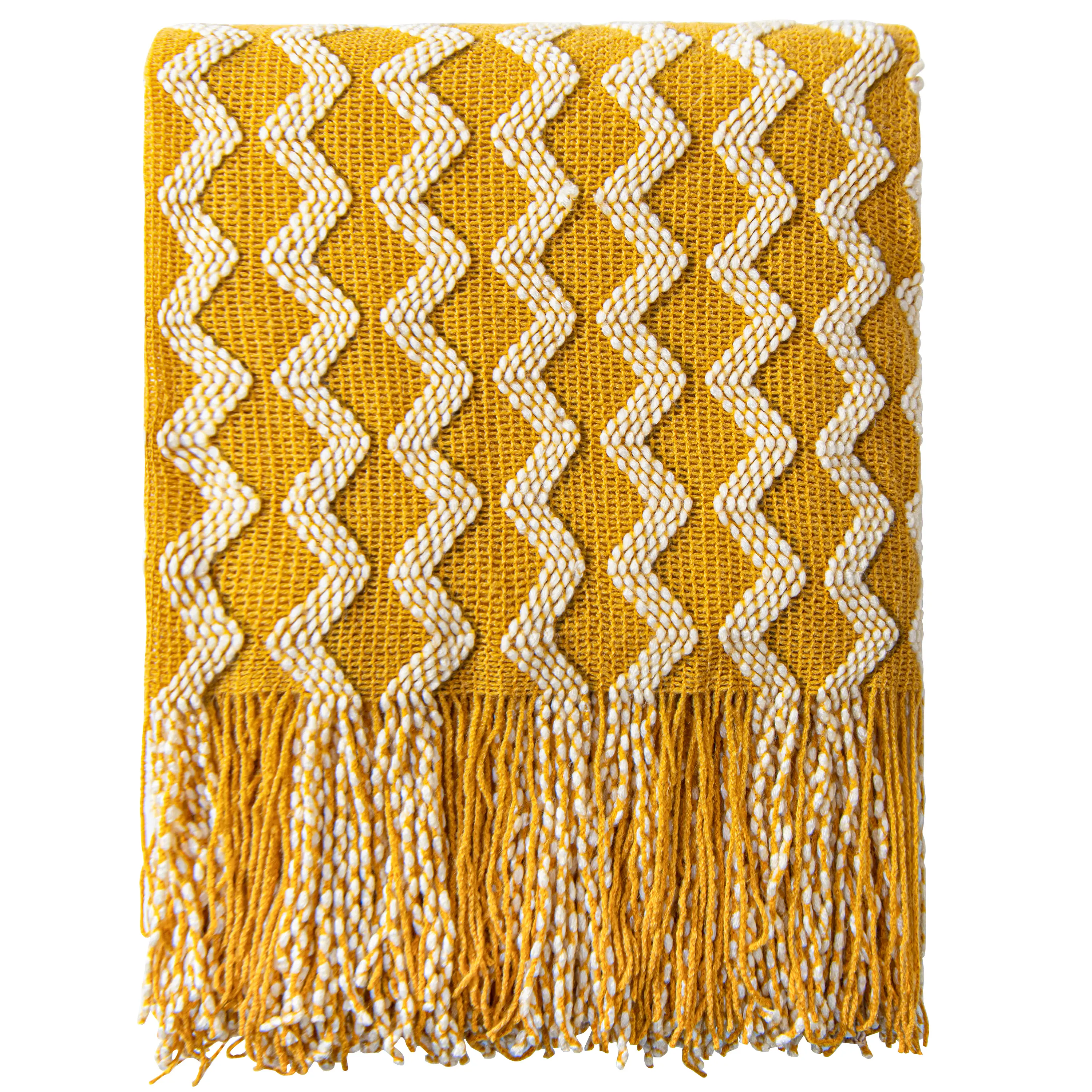 NTBAY Acrylic Knitted Throw Blanket, Lightweight Soft Cozy Comfy Breathable Durable and Skin-friendly Decorative Woven Blanket with Tassels for Travel, Couch, Bed, Sofa, Office for Nap, Room Decor, Checkered Stripe and Wave, Black Friday, Christmas Gift