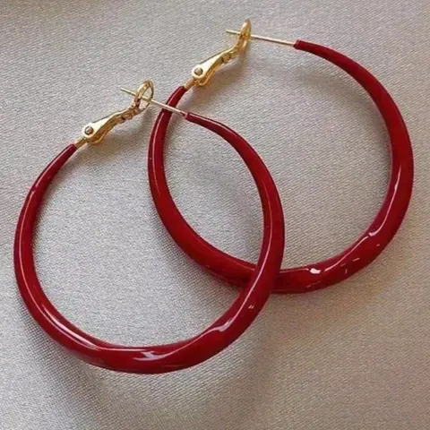 Red sweet candy colored C-ring earrings for women, fashionable and simple circular earrings, elegant jewelry, holiday party accessories, Hoop Earrings, Trendy Jewelry, Ear Hoops