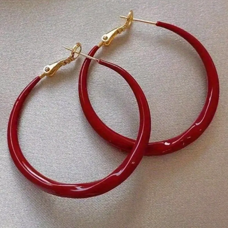 Red sweet candy colored C-ring earrings for women, fashionable and simple circular earrings, elegant jewelry, holiday party accessories, Hoop Earrings, Trendy Jewelry, Ear Hoops