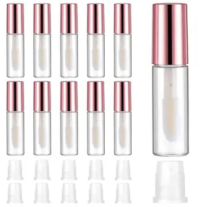 10 count Empty Lip Gloss Tubes, 1.2ml Mini Refillable Lip Balm Bottles with Rubber Insert and Brush Clear Plastic Lip Balm Gloss Containers for Samples Lips Balms Travel Split and DIY Makeup