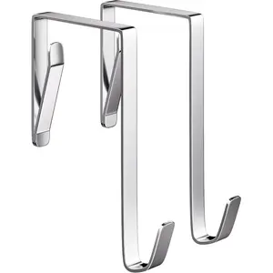 2 Pcs Metallic Silver Color Coated Steel Hooks, U Shaped Hook, Thin & Durable, Ideal for Towels, Robes, Clothes, Bathroom, Wreath, Ironing Board