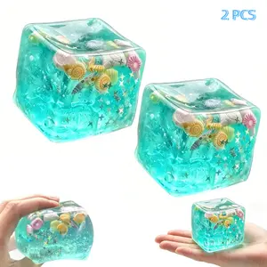 2Pcs Ice Cubes Stress Balls, Ice Cubes Marine Shells Squishies Toy, Soft Slow Rise Squishy Stress Relief Sensory Toy, Squeeze Ball Hand Toys, Stretchy Fidgets Toyss