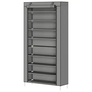 9-Tier Shoe Rack with Storage Shelves, Tall Space Saving Metal Shoe Organizer with Removable Fabric Shelves Adjustable Corner Shoe Storage for Closet Entryway Living Room