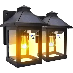2 Pack Solar Wall Lanterns Outdoor with 3 Modes,  Dusk to Dawn Motion Sensor LED Sconce Lights IP65 , Exterior Front Porch  Lamps Wall Mount Patio Fence