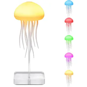 Jellyfish Lamp, Voice Control Jellyfish Lamp with Moving Tentacles, RGB Gradient Bedside Jellyfish Light, Rechargeable Jellyfish Table Lamp with Touch Sensor, Kids Gift (Hanging & Base Dual Use)