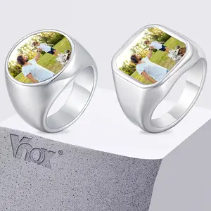 Vnox Personalized Rings with Picture, Custom Po Stainless Steel Ring Size 7-12, Customized Memorial Jewelry for Dad Men Women